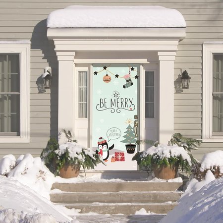 MY DOOR DECOR 36 x 80 in Merry Penguins Christmas Front Door Mural Sign Banner Decor Multi Color 285906XMAS011